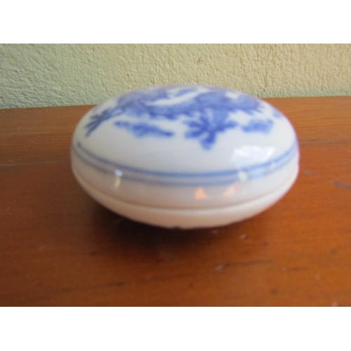 886 - Oriental Blue and White Porcelain Seal Paste Dish with Cover Dragon Motif Decoration to Cover Signed... 