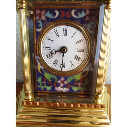 887 - Attractive Brass Bound Enamel Decorated Carriage Clock of Large Size Approximately 6 Inches High Rom... 