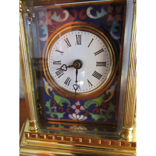 887 - Attractive Brass Bound Enamel Decorated Carriage Clock of Large Size Approximately 6 Inches High Rom... 