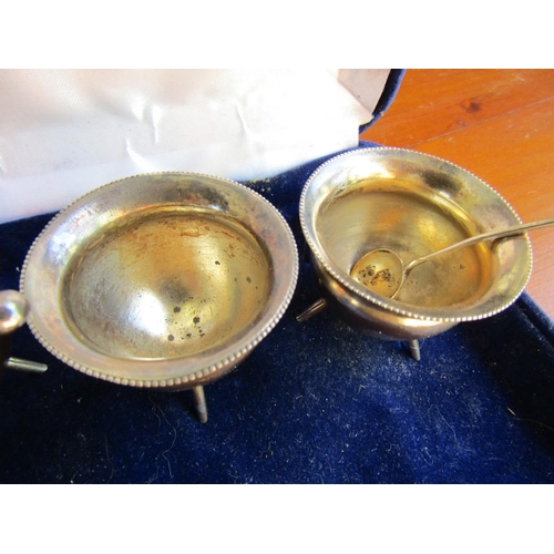 888 - Set of Four Silver Skillet Pot Form Salts with Two Salt Spoons