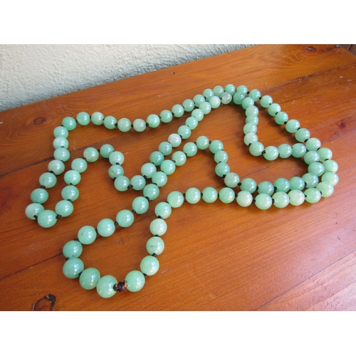 889 - Polished Apple Jade Bead Necklace Oriental Approximately 46 Inches Long