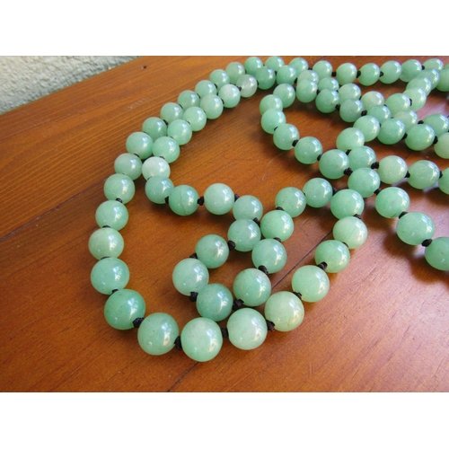 889 - Polished Apple Jade Bead Necklace Oriental Approximately 46 Inches Long