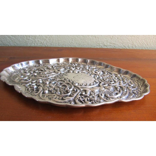 892 - Silver Table Dish Embossed Decoration Cherub Motifs Shaped Form 7 Inches Wide