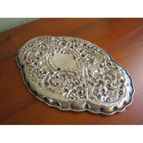 892 - Silver Table Dish Embossed Decoration Cherub Motifs Shaped Form 7 Inches Wide