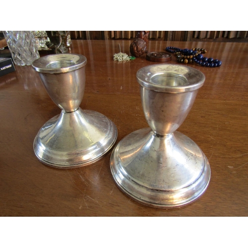 896 - Pair of Silver Candle Rests Pedestal Form Each Approximately 4 Inches High