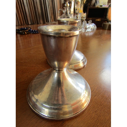 896 - Pair of Silver Candle Rests Pedestal Form Each Approximately 4 Inches High