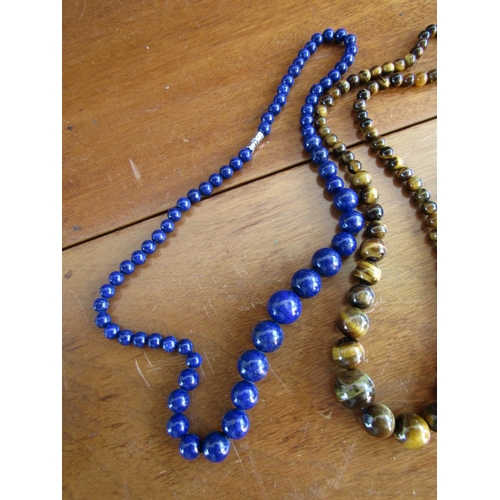 899 - Tiger's Eye Necklace Graduated Form with Lapis Lazuli Example and Oriental Hair Pin with Carved Jade... 