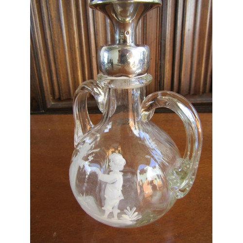 900 - Silver Mounted Mary Gregory Twin Handled Decanter with Silver Collar Attractively Detailed Throughou... 