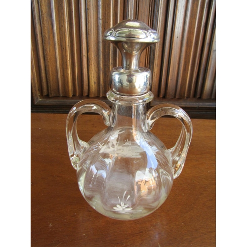 900 - Silver Mounted Mary Gregory Twin Handled Decanter with Silver Collar Attractively Detailed Throughou... 