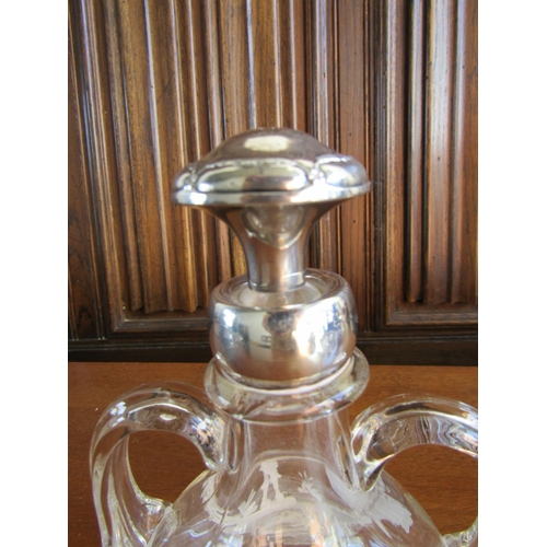 900 - Silver Mounted Mary Gregory Twin Handled Decanter with Silver Collar Attractively Detailed Throughou... 