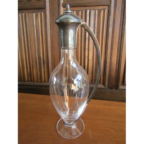 904 - Antique Designer Claret Jug with Wraparound Silver Handle Collar and Cover Attractive Form Approxima... 