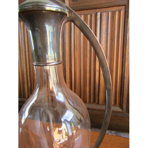 904 - Antique Designer Claret Jug with Wraparound Silver Handle Collar and Cover Attractive Form Approxima... 