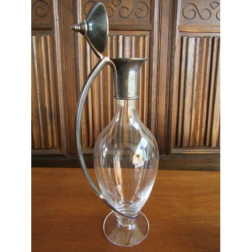 904 - Antique Designer Claret Jug with Wraparound Silver Handle Collar and Cover Attractive Form Approxima... 