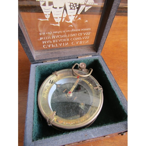 910 - Maritime Compass Contained Within Glazed Inset Top Square Form Carry Box