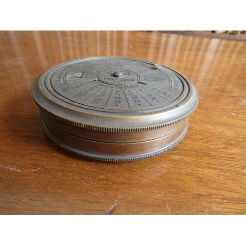 911 - Ships Compass with Calendar Mechanized Cover Bronze Approximately 8 cm Diameter