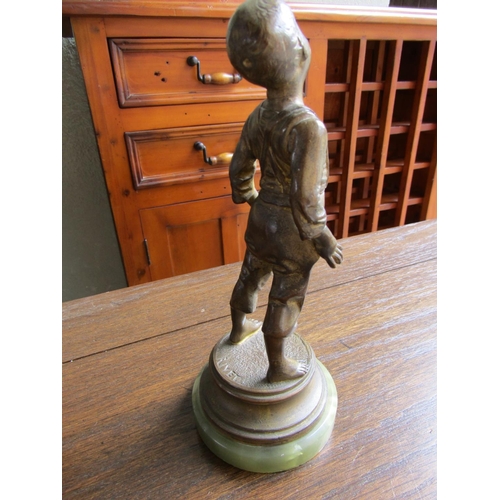 921 - Bronze Sculpture Boy Mounted on Circular Onyx Base Approximately 8 Inches High