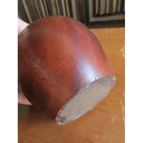 925 - Carved Wooden Apple Form Tea Caddy with Silverfoil Lined Interior Key Present Hinged Cover