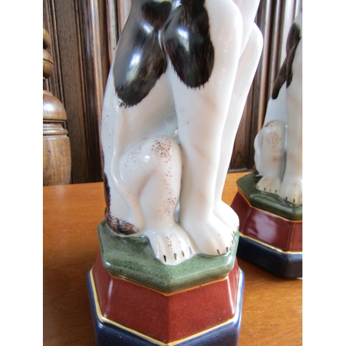 926 - Pair of Porcelain Canine Motif Candle Rests Ormolu Mounted Each Approximately 10 Inches High