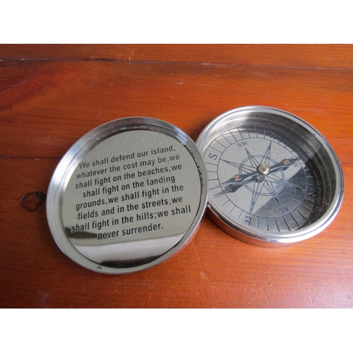 930 - Winston Churchill Commemorative Compass 'We Shall Defend our Island Whatever the Cost Maybe We Shall... 