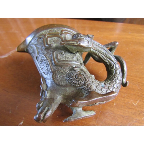 931 - Eastern Bronze Table Sensor with Mythical Beast Motif Support Approximately 4 Inches High