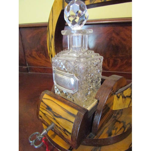 937 - Brandy Decanter with Coromandel Wood Rest with Single Pull-out Drawer Key and Silver Decanter Label ... 