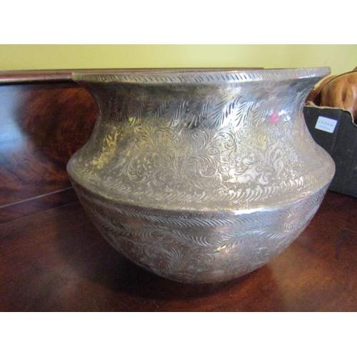 945 - Large Middle Eastern Shaped Formed White Metal Bowl Engraved Decoration Possibly Some Silver Content... 