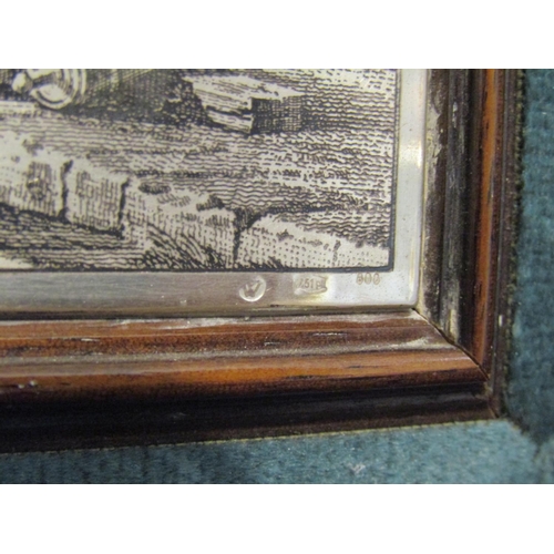 947 - Engraved Silver Plaque Depicting Maritime Scene with Port Framed Approximately 9 Inches High x 12 In... 