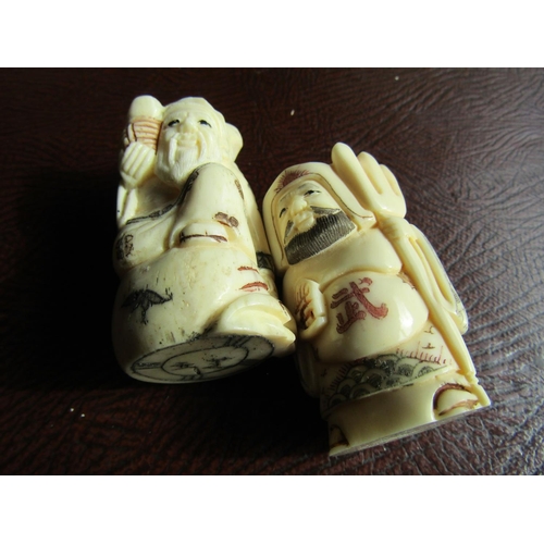 955 - Two Carved Netsuke Figures Each Signed Approximately 5cm High