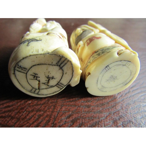 955 - Two Carved Netsuke Figures Each Signed Approximately 5cm High