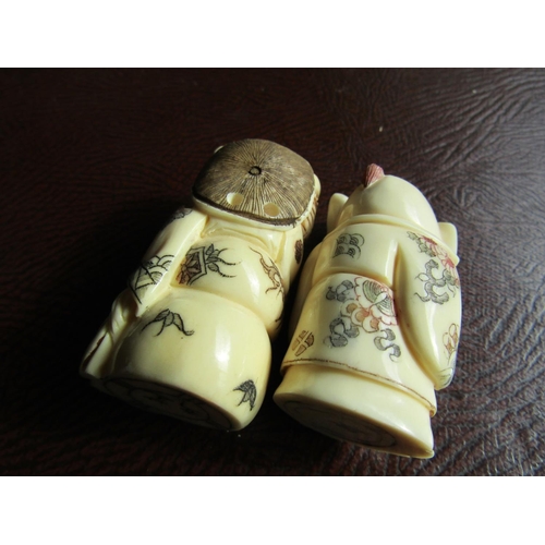 955 - Two Carved Netsuke Figures Each Signed Approximately 5cm High