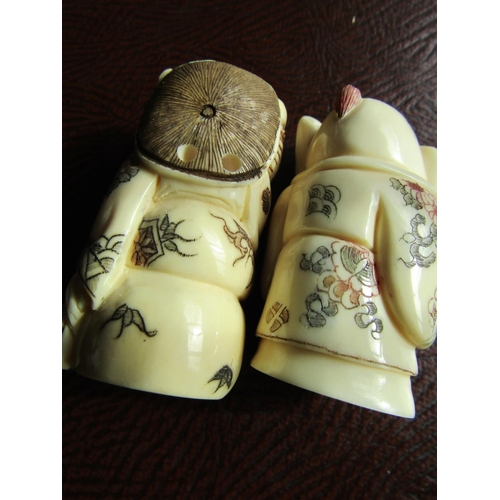 955 - Two Carved Netsuke Figures Each Signed Approximately 5cm High