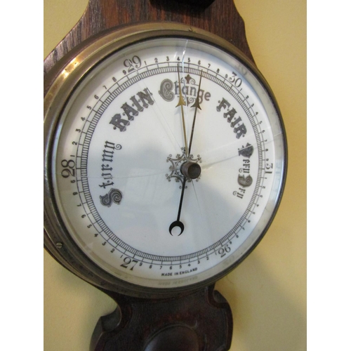 958 - Banjo Barometer Enamel Decorated Dial Slight Hairline Crack to Glass Brassbound Approximately 30 Inc... 