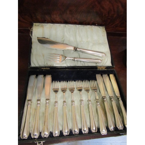 959 - Set of Silver Handled Knives and Forks contained within Presentation Box with Carving Knife and Fork