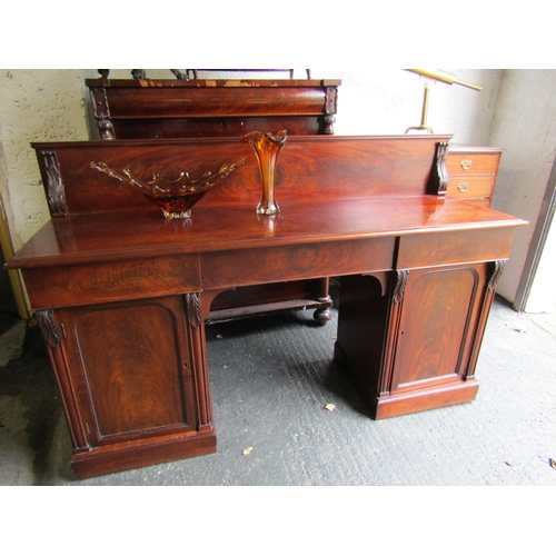 976 - William IV Figured Mahogany Twin Pedestal Sideboard Restrained Form Approximately 6ft 6 Inches Wide