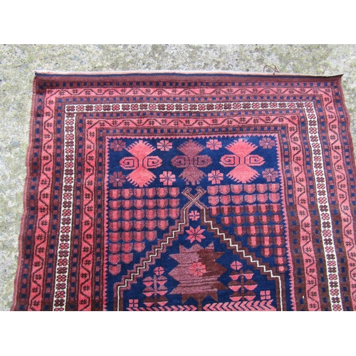 980 - Persian Pure Wool Rug Burgundy and Navy Ground 185cm x 105cm