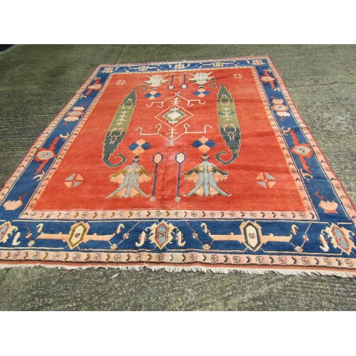 985 - Persian Pure Wool Rug Burgundy and Navy Ground Pattern Borders 345cm Long x 270cm Wide