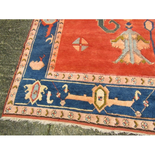 985 - Persian Pure Wool Rug Burgundy and Navy Ground Pattern Borders 345cm Long x 270cm Wide