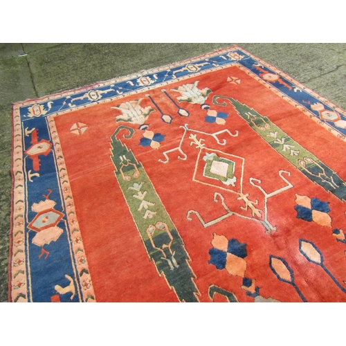 985 - Persian Pure Wool Rug Burgundy and Navy Ground Pattern Borders 345cm Long x 270cm Wide