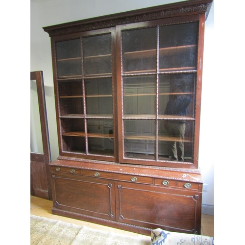 991 - Library Bookcase Glazed Twin Doors Above Covered Base Mahogany with Fitted Pull-out Centre Drawer Wr... 