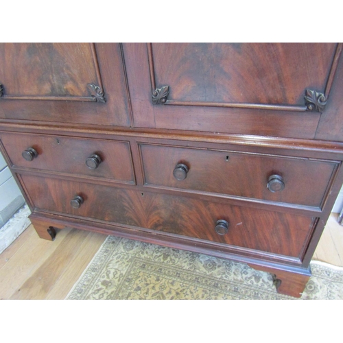 992 - William IV Figured Mahogany Linen Press with Two Short and Three Long Drawers Above Bracket Supports... 