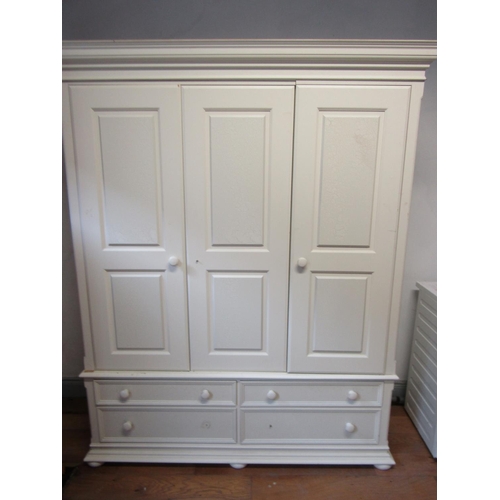 993 - Modern Painted Beech Three Door Wardrobe with Four Drawers to Base Approximately 6ft Wide x 7ft 4 In... 