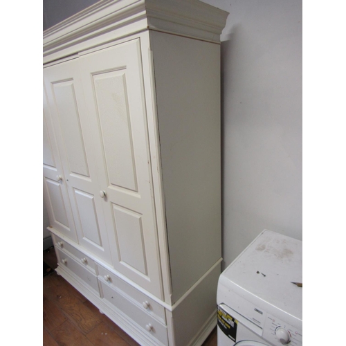 993 - Modern Painted Beech Three Door Wardrobe with Four Drawers to Base Approximately 6ft Wide x 7ft 4 In... 