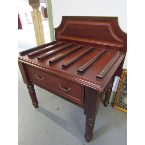 996 - Brass Bound Mahogany Luggage Rack Rest with Single Drawer Above Turned Supports Generous Form