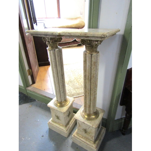 997 - Pair of Marble Pillars with Ormolu Mounts Each Approximately 41 Inches High x Tops 9 Inches Square