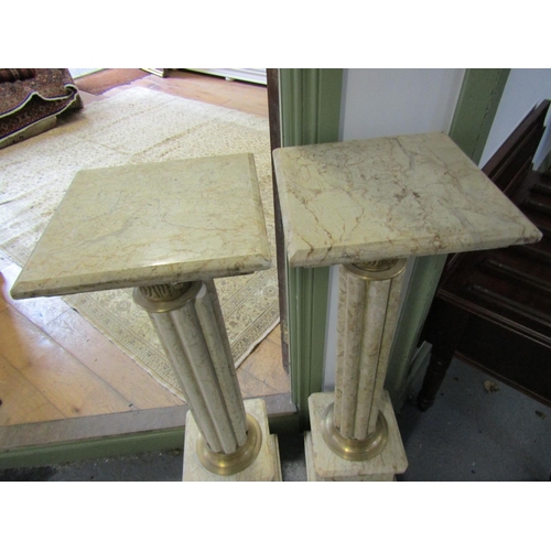 997 - Pair of Marble Pillars with Ormolu Mounts Each Approximately 41 Inches High x Tops 9 Inches Square