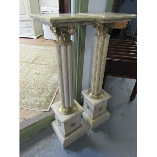 997 - Pair of Marble Pillars with Ormolu Mounts Each Approximately 41 Inches High x Tops 9 Inches Square