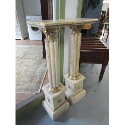 997 - Pair of Marble Pillars with Ormolu Mounts Each Approximately 41 Inches High x Tops 9 Inches Square