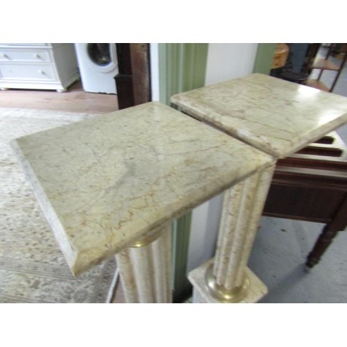 997 - Pair of Marble Pillars with Ormolu Mounts Each Approximately 41 Inches High x Tops 9 Inches Square