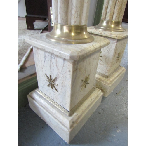 997 - Pair of Marble Pillars with Ormolu Mounts Each Approximately 41 Inches High x Tops 9 Inches Square