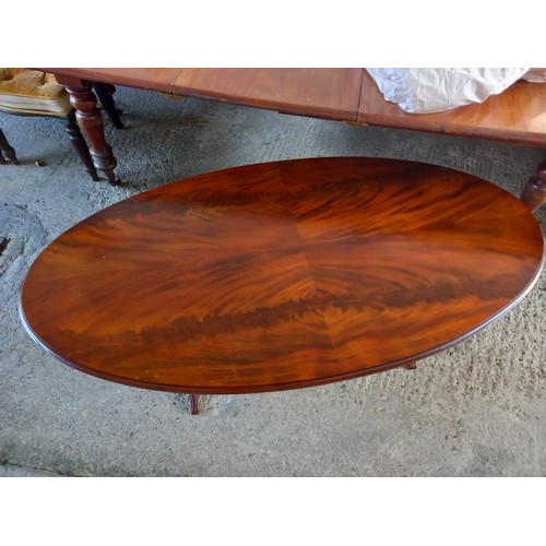 824 - Figured Mahogany Coffee Table Oval Form Finely Detailed Approximately 5ft Wide x 18 Inches High